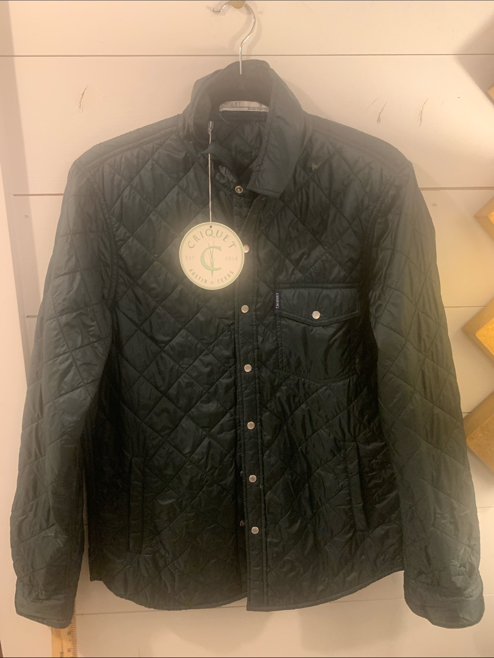 Criquet Quilted Utility Jacket in Dark Green Size Small unisex nylon.